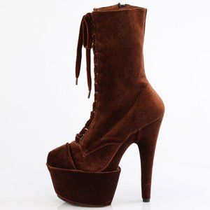 Velvet Platform Lace Up High Heel Ankle Boots